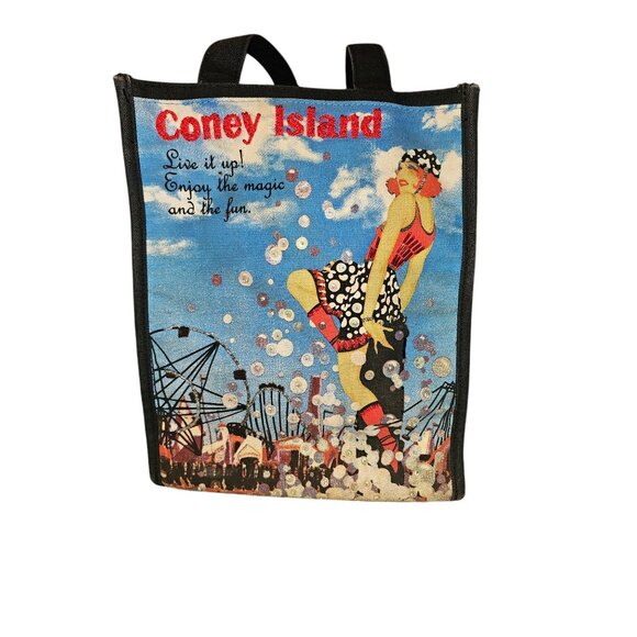Vintage Coney Island Tote Bag With Retro Print & Sequin Accents EUC - Picture 3 of 16